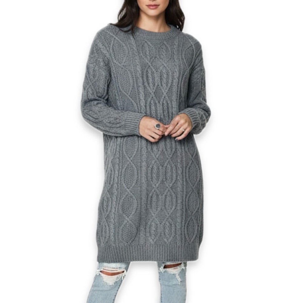 Caara Larissa Cable Knit Grey Sweater Dress Women’s Size Small